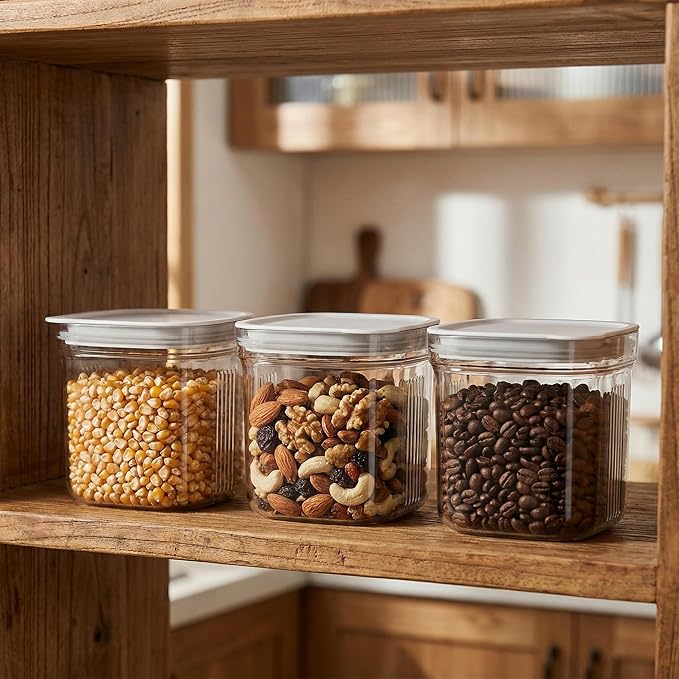 Airtight Food Storage Containers with Lids, 4 Pcs Set BPA Free Clear Kitchen Pantry Organization Canisters for Herbs, Coffee, Tea - Keeps Food Fresh & Dry (Transparent-4pcs set)
