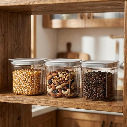 Airtight Food Storage Containers with Lids, 4 Pcs Set BPA Free Clear Kitchen Pantry Organization Canisters for Herbs, Coffee, Tea - Keeps Food Fresh & Dry (Transparent - 3pcs)