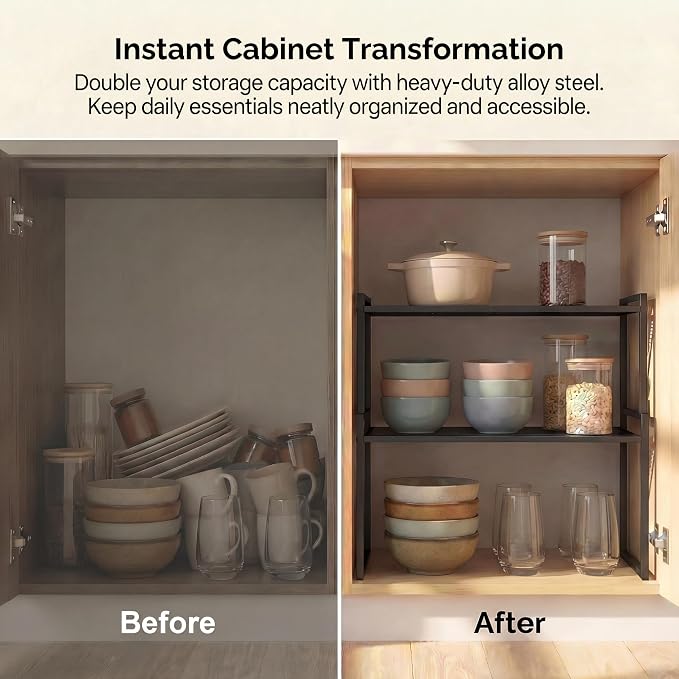 Set of 2 Cabinet Organizers 16.1''W 44 LBS Load Capacity Heavy Duty Kitchen Pantry Shelves Counter Countertop Storage Racks