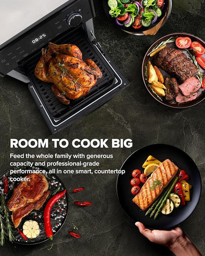 Nuwave 2026 Air Fryer Oven & Grill Comb, Plug-in Powered Grill Plate for True Char Flavor & Marks, 2-Layer Glass Door, Cooler Exterior, 150 Presets, Temp Probe, 500°F, Stainless Steel, 700/1500/1800W