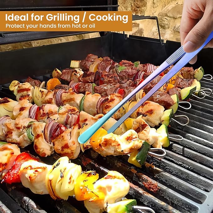 GEEKHOM 2-Piece 12-Inch Professional Kitchen Tongs: Dishwasher Safe Stainless Steel with Serrated Tips for Cooking & Serving (Colorful)