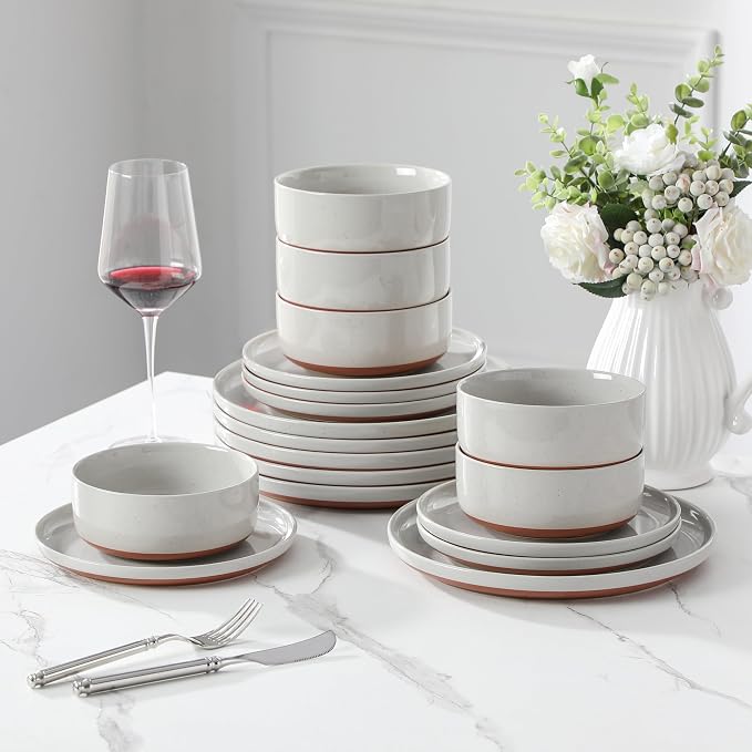MALACASA Plates and Bowls Sets, 18 Pieces Modern Ceramic Dinnerware Set for 6 Kitchen Dinner Set Stoneware Dishware Dishes Set Microwave and Dishwasher Safe, Grey, Series TARA