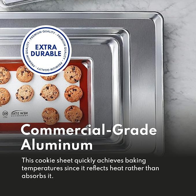 New Star Foodservice Commercial-Grade 18-Gauge Aluminum Sheet Pan/Bun Pan, Half Size, 13 x 18 x 1 Inch