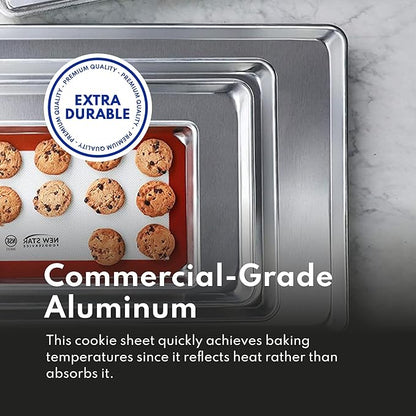 New Star Foodservice Commercial-Grade 18-Gauge Aluminum Sheet Pan/Bun Pan, Half Size, 13 x 18 x 1 Inch