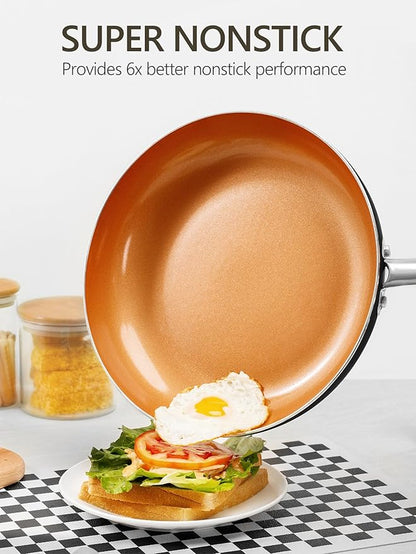 MICHELANGELO Large Frying Pan with Lid, 14 Inch Ceramic Skillet with Nonstick Coating, Healthy Non Stick Fry Pan, Induction Compatible