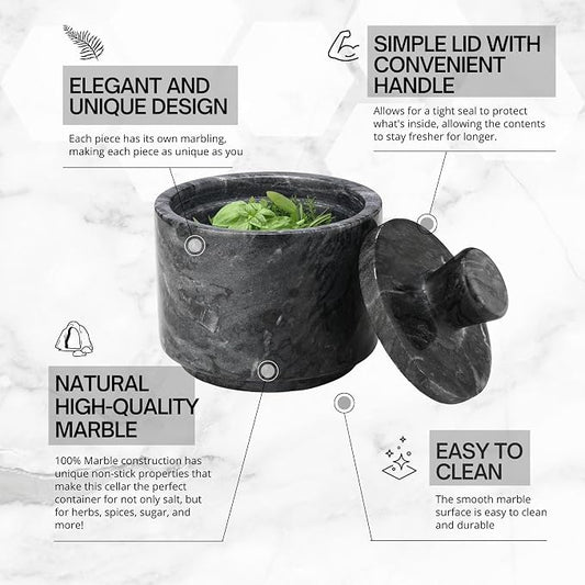 Flexzion Marble Salt Cellar with Lid, Multi-Purpose Marble Container for Salt, Pepper, Paprika and Powdered Herbs, Salt Containers for Countertop, Box for Jewelry, Watches & Accessories (Black)