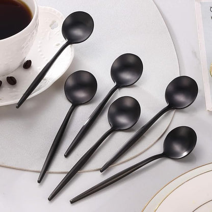 Black Coffee Spoons Set,Stainless Steel Teaspoons of 6,Espresso Spoons 5.11 inch,Demitasse Dessert Scoop,Small Tea Scoop Mini for Stirring,Matte Finish,Dishwasher Safe