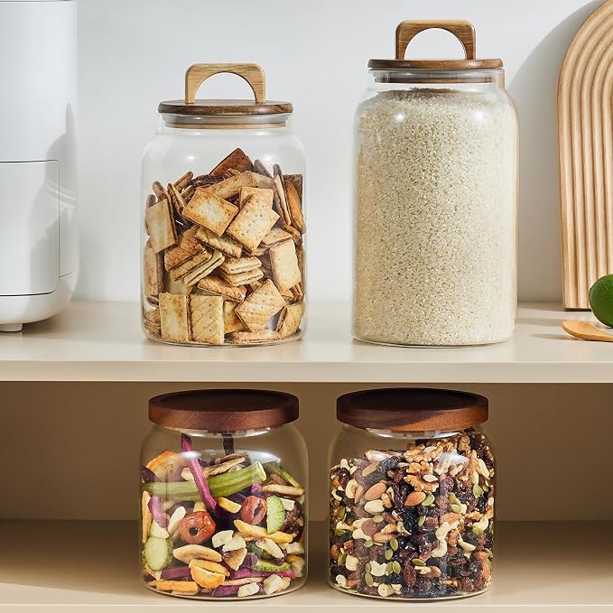 Sweejar Glass Jars for Laundry Room Organization, 90 ounce Laundry Pods Container, Glass Food Storage Jars with Airtight Lid, 1 Pack, Press Lid