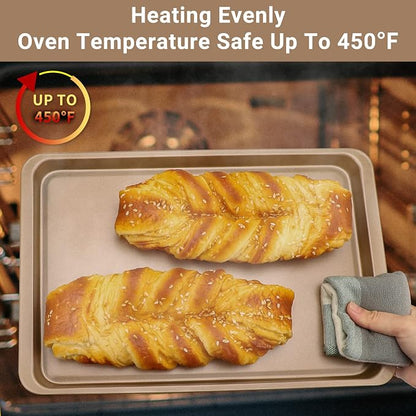 Beasea Cookie Sheet Nonstick Set of 2, Beasea 10 x 14.6 Inch Carbon Steel Baking Sheets Pan Toaster Oven Baking Pans Baking Tray Rimmed Baking Pan - Gold