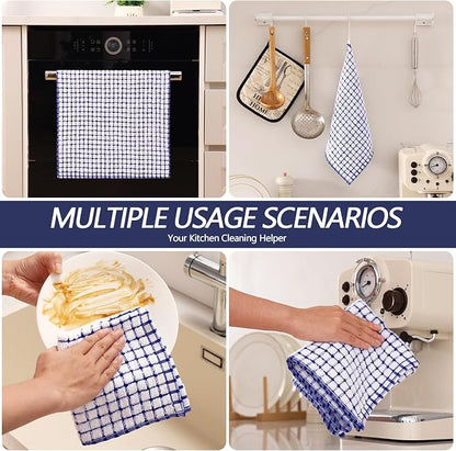 Homaxy Kitchen Towels and Dishcloths Set, 16 x 25 and 12 x 12 Inches, Set of 16 Cotton Terry Kitchen Dish Towels, Super Soft and Absorbent Dish Cloths, Blue