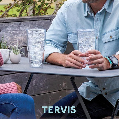 Tervis Clear & Colorful Lidded Made in USA Double Walled Insulated Tumbler Travel Cup Keeps Drinks Cold & Hot, 24oz, Brown Lid