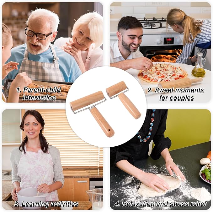 2pcs Hand Wooden Pastry Roller, 2 Size Non-Stick Small Mini Rolling Pins for Pizza Dough Pastry Bread Tortilla Cookies Pie Dumplings Easy Clean Kitchen Baking Tools for Home Cooking