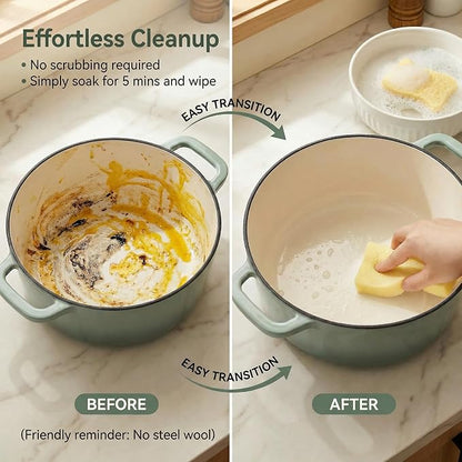 5.5QT Enamel Cast Iron Dutch Oven with Lid,Dual Handles,Versatile Heavy-Duty Non-toxic Cookware for Sourdough Bread Baking,Braising,Stews,Roasting,Oven Safe up to 500°F green