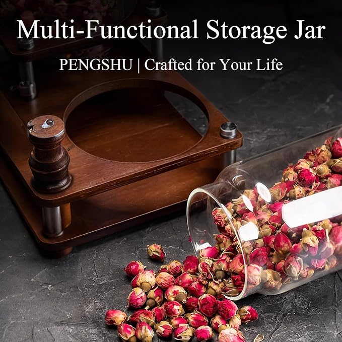 Glass Jars with Airtight Wood Lids - 57 OZ Large Tall Kitchen Pantry Storage Containers, Decorative Canister for Pasta, Spaghetti, Fusilli, Noodles, Coffee Beans, Oats, Cereal, Tea, Nuts, Set of 2