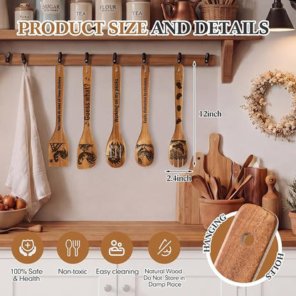Remerry 6 Pcs Rooster Gifts for Women Rooster Kitchen Gift Set with Acacia Cooking Spoons Apron Kitchen Cooking Utensils Set for Mother's Day Housewarming Gift