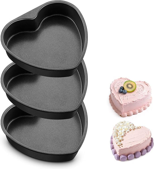 E-far 8 Inch Heart Cake Pan, 3Pcs Nonstick Heart Shaped Cake Mold, Cake Tin Baking Pan for Valentine’s Day Anniversaries Wedding Birthday, Easy Release & Clean