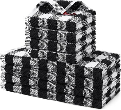 Homaxy Kitchen Towels and Dishcloths Set, 12" x 12" and 13" x 28", Set of 8 Bulk Cotton Waffle Weave Dish Towels, Super Soft Absorbent Hand Towels for Kitchen, Black & White