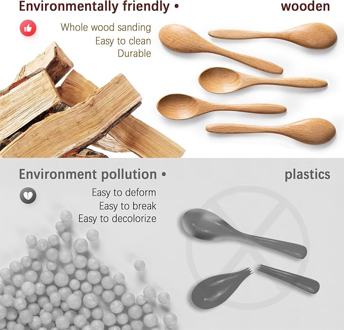 7 PCS Small Wooden Spoons, 5.8 Inch Honey Spoons for Tea, Beech Wooden Honey Teaspoon for Coffee, Little Tiny Wood Spoons, Bamboo Table Spoon for stirring, Wooden Spoons for Utensils Set