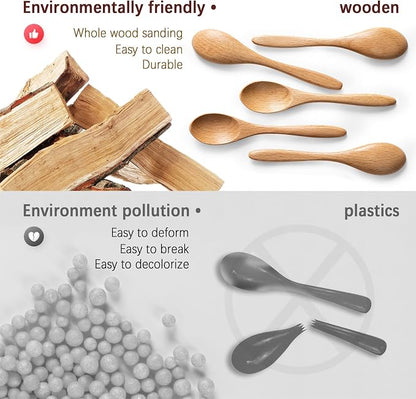 7 PCS Small Wooden Spoons, 5.8 Inch Honey Spoons for Tea, Beech Wooden Honey Teaspoon for Coffee, Little Tiny Wood Spoons, Bamboo Table Spoon for stirring, Wooden Spoons for Utensils Set