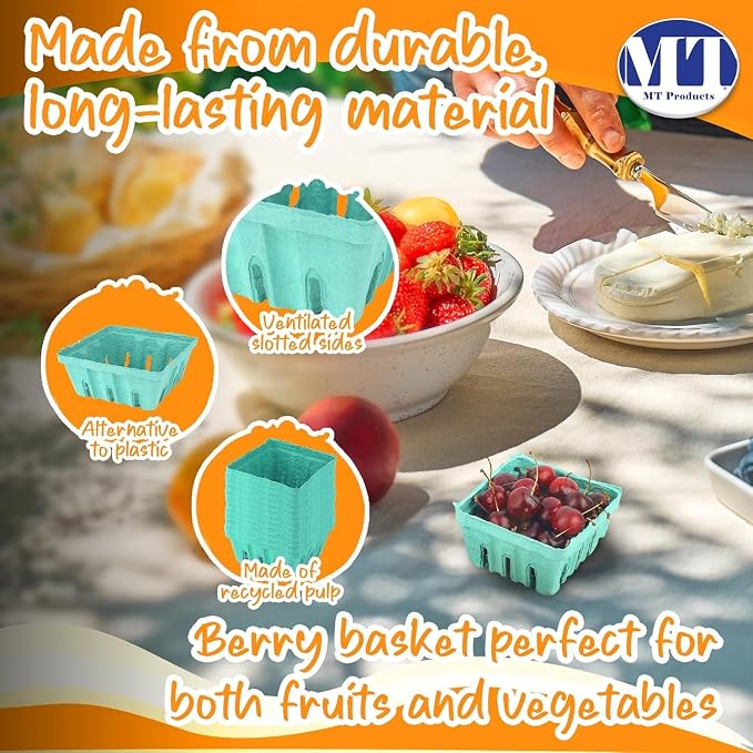 MT Products Green Berry Basket 1/2 Pint - Molded Pulp Fiber Vented Produce Basket (Pack of 600) - Made in the USA