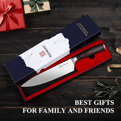 KEEMAKE Chef Knife - 8 Inch High Carbon Stainless Steel Kitchen Knife with Ergonomic Handle, Professional Kitchen Gadgets with Gift Box for Men and Women, Father Day Gifts