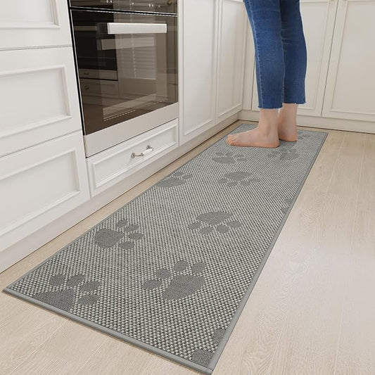 YDKGL Non-Slip Kitchen Mats for Floor, Soft Woven Linen Embroidery Kitchen Runner Rug - Super Absorbent Washable Kitchen Sink Mat with Rubber Backing for Office & Home Gray 17x59