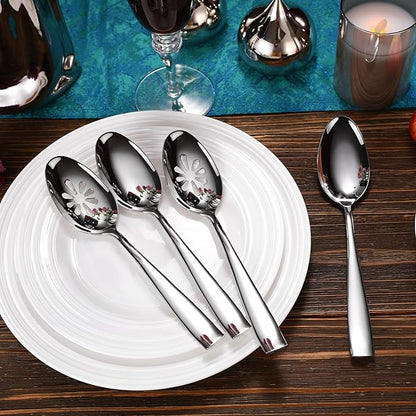 KEAWELL Premium Louis Serving Utensils, 18/10 Stainless Steel, Squared Edge Design, Mirror Finish, Dishwasher Safe (Slotted Spoons, Set of 2)