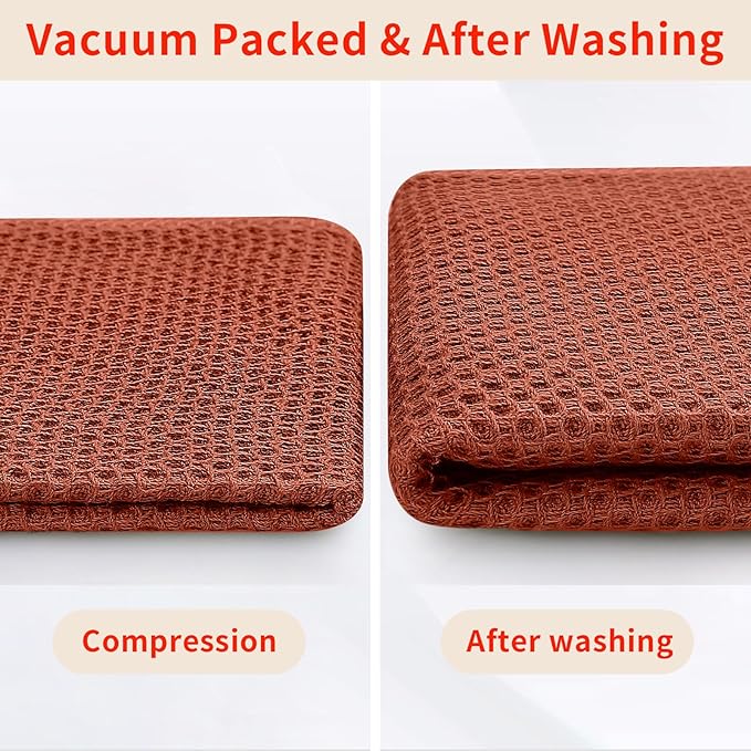 Homaxy 100% Cotton Oversized Waffle Weave Kitchen Dish Towels, Ultra Soft Absorbent Quick Drying Cleaning Towel, 20x28 Inches, 6-Pack, Rust