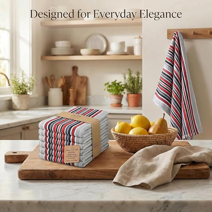 Urban Villa Kitchen Towels Waffle Stripes Dish Towels for Kitchen Grey Color Set of 6 Kitchen Towels Highly Absorbent Cotton Over Sized 20X30 in with Mitered Corners Kitchen Hand Tea Towels