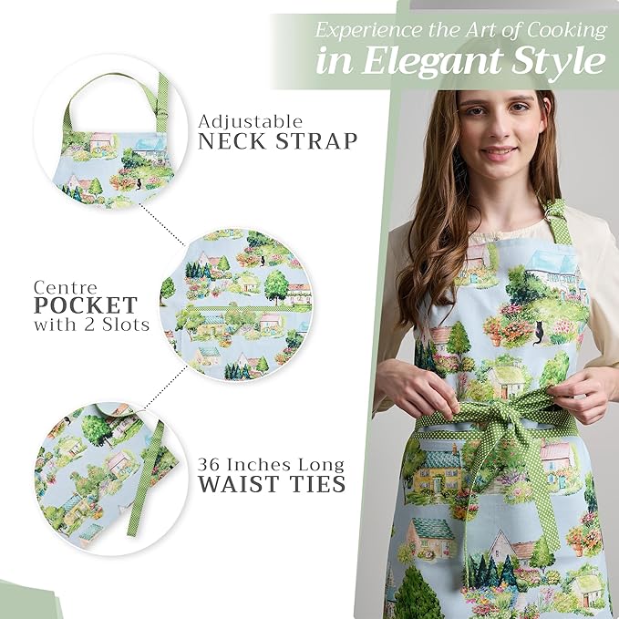 Maison d' Hermine 100% Cotton Apron for women with Pocket Kitchen Chef Apron for Men Cooking Spring Summer