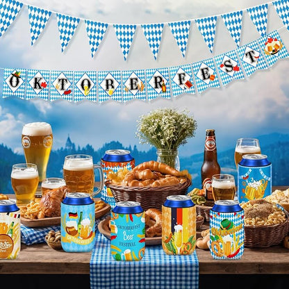Oktoberfest Can Cooler Sleeves, 18pcs Oktoberfest 12 oz Cold Drinks Bavarian Style Beer Drink Can Bottle Cooler Sleeves for Oktoberfest Party Favors Decorations Supplies