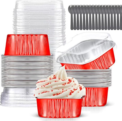 Mini Cake Pans With Lids (10oz,40 Pack) Aluminum Foil Square Cupcake Liners Brownie Baking Cups,Disposable 4”x4” Large Cupcake Pan,Jumbo Muffin Tin Ramekins Holders