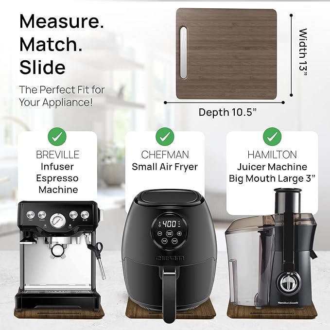 Ibyx Elegant Appliance Slider - Sliding Tray for Coffee Maker & Heavy Kitchen Appliances, Easy Slide, Made of Premium Bamboo, Space-Saving Kitchen Organizer, 40 lb Capacity, Brown - 13 x 10.5 Inch