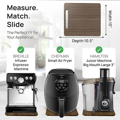 Ibyx Elegant Appliance Slider - Sliding Tray for Coffee Maker & Heavy Kitchen Appliances, Easy Slide, Made of Premium Bamboo, Space-Saving Kitchen Organizer, 40 lb Capacity, Brown - 13 x 10.5 Inch