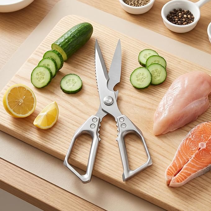 Heavy Duty Kitchen Scissors, Stainless Steel All-Purpose Food Shears - Sharp Cooking Scissors for Poultry, Dishwasher Safe, Silver