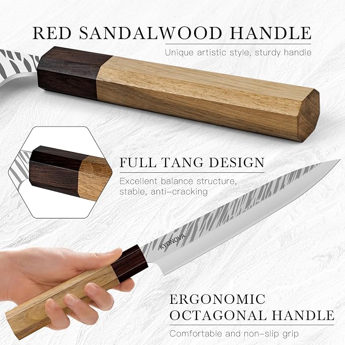 8.5 Inch Sashimi Knife Sushi Knife, 9-Layer VG10 High Carbon Steel Japanese Yanagiba Knifes, Sharp Long Slicing Bread Knifes with Rosewood Handle for Home Kitchen