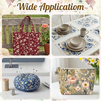 Tatuo 30 Pcs 10 x 10 Inches Vintage Floral Cotton Fabric Bundle Squares Patchwork Floral Fabric Sewing Quilting Bundles Assorted Pattern Cloth for DIY Scrapbook Craft Making
