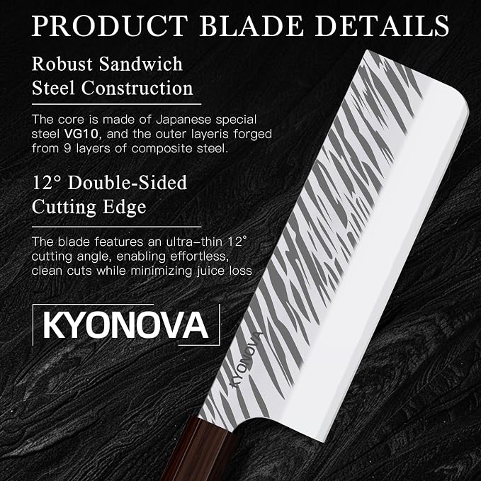 7 Inch Nakiri Knife, 9-Layer VG10 High Carbon Steel Japanese Chef Knife, Handcrafted Vegetable Cleaver with Octagonal Rosewood Handle sharp kitchen knife for Home Kitchen & Restaurant