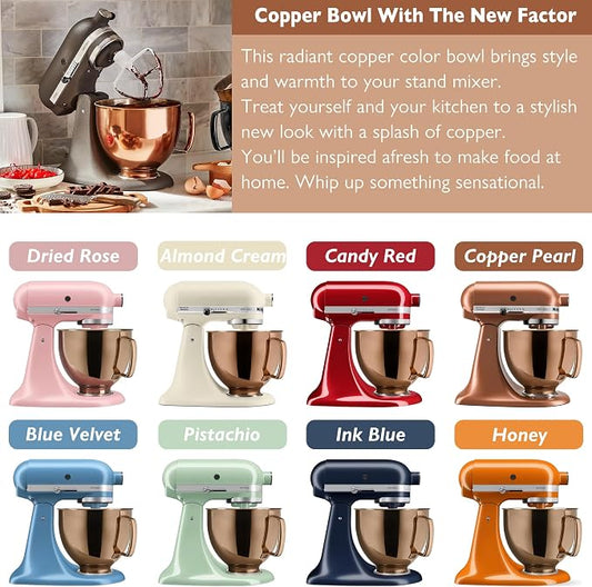 5 Quart Stainless Steel Mixer Bowl for Kitchenaid Classic&Artisan Tilt Head Mixer, Fit for KSM75, KSM90, KSM150, Radiant Copper, 1.75Lb, 0.8MM Thick, Heavy Duty, Dishwasher Safe, Ergonomics Handle