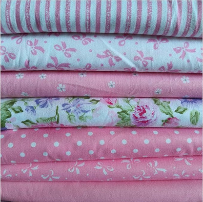 7Pcs Cotton Fabric DIY Making Supplies Quilting Patchwork Fabric Fat Quarter Bundles DIY for Quilting Cotton Patchwork Cushions (Big Pink Flowers, 9.8 x 9.8 inches)