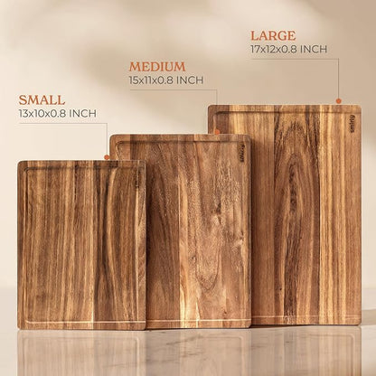 SMIRLY Acacia Wood Cutting Boards for Kitchen - Wood Cutting Board for Meal Prep, Serving, Charcuterie - Kitchen Gadgets, House Warming Gifts - Wooden Chopping Board Set of 3