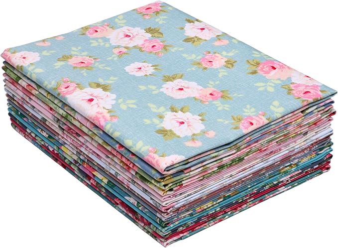 Nodsaw 14-Piece Vintage Floral Fat Quarters Fabric Bundles - 18" x 22" Pre-Cut 100% Cotton Quilting Fabric - Retro Floral Prints Material for Sewing, Quilting, and DIY Crafts