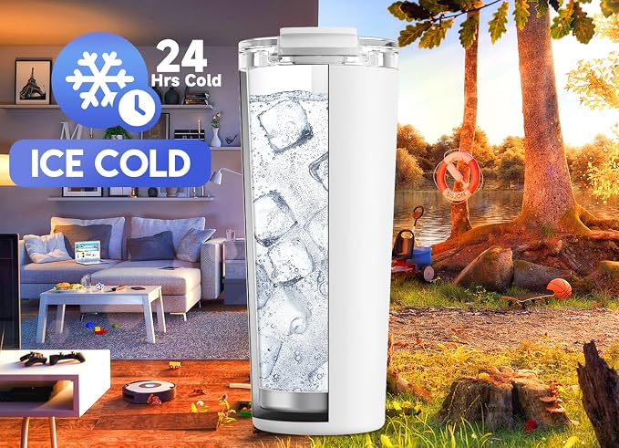 Meoky 24 oz Travel Coffee Mug with Leak-proof Lid, Stainless Steel Insulated Coffee Tumbler, Keeps Hot for 8 Hours or Cold for 24 Hours, Fits in Car Cup Holder (Ivory)