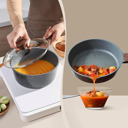 SENSARTE 23 PCS Nonstick Granite Cookware Set, Non Toxic Pots and Pans, PFOA & PFOS Free, Healthy Granite Stone Coating, Induction Compatible, Stay-Cool Handles, Gray
