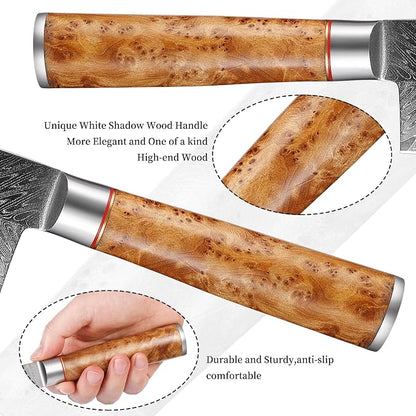 Kitory Damascus Nakiri Knife, 7" Ultra Sharp Kitchen knife - High Carbon 73-Layers 10Cr15CoMoV Stainless Steel - with White Shadow Wood Handle, for Kitchen and Restaurant, 2026 Gift