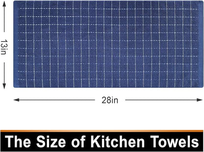 Mordimy 100% Cotton Terry Cloth Kitchen Towels, Super Soft and Absorbent Dish Towels for Drying, Checkered Designed Hand Towels for Kitchen, 13 x 28 Inches, 4 Pack, Navy Blue