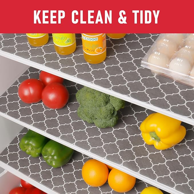 Cooyes French Door Refrigerator Liners 24" x 240", Absorbent Strong Grip Fridge Mats Machine Washable, Non-Adhesive Refrigerator Shelf Liner for Fridge Bins & Kitchen Cabinets, Gray