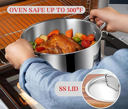 Vinod Classic Deluxe Stainless Steel Cookware Combo Set of 4 Pcs/Saucepan, Saucepot, Kadai and Frypan/Deep Kadhai for Cooking/Heavy Induction Bottom