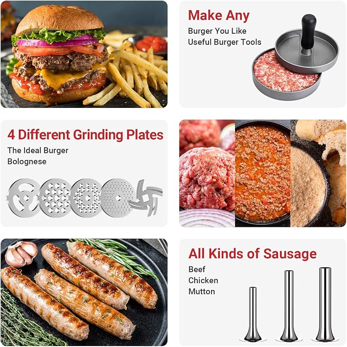 Metal Meat Grinder Attachment For KitchenAid Stand Mixer, Sausage Stuffer, Burger Press, Food Grinder Attachment for Kitchen Aid Accessories and Attachments