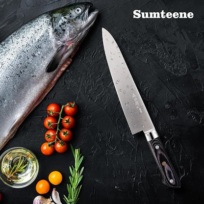 Japanese Chef Knife 9.5 inches, Professional Sushi Knife with Pakkawood Ergonomic Handle, Sharp for Household or Work